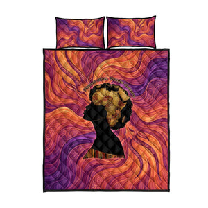 Léopold Sédar Senghor Quilt Bed Set Femme Noire Silhouette with Africa Map Pattern Vibrant Swirl Background - African Pride