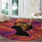 Léopold Sédar Senghor Round Carpet Femme Noire Silhouette with Africa Map Pattern Vibrant Swirl Background - African Pride