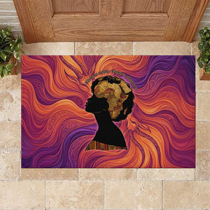 Léopold Sédar Senghor Rubber Doormat Femme Noire Silhouette with Africa Map Pattern Vibrant Swirl Background - African Pride