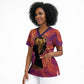Léopold Sédar Senghor Scrub Top Femme Noire Silhouette with Africa Map Pattern Vibrant Swirl Background - African Pride