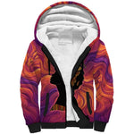 Léopold Sédar Senghor Sherpa Hoodie Femme Noire Silhouette with Africa Map Pattern Vibrant Swirl Background - African Pride