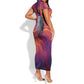 Léopold Sédar Senghor Short Sleeve Bodycon Dress Femme Noire Silhouette with Africa Map Pattern Vibrant Swirl Background - African Pride