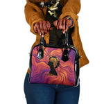 Léopold Sédar Senghor Shoulder Handbag Femme Noire Silhouette with Africa Map Pattern Vibrant Swirl Background - African Pride