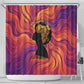 Léopold Sédar Senghor Shower Curtain Femme Noire Silhouette with Africa Map Pattern Vibrant Swirl Background - African Pride