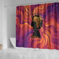 Léopold Sédar Senghor Shower Curtain Femme Noire Silhouette with Africa Map Pattern Vibrant Swirl Background - African Pride