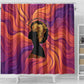 Léopold Sédar Senghor Shower Curtain Femme Noire Silhouette with Africa Map Pattern Vibrant Swirl Background - African Pride