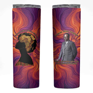 Léopold Sédar Senghor Skinny Tumbler Femme Noire Silhouette with Africa Map Pattern Vibrant Swirl Background - African Pride