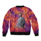 Léopold Sédar Senghor Sleeve Zip Bomber Jacket Femme Noire Silhouette with Africa Map Pattern Vibrant Swirl Background - African Pride