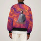 Léopold Sédar Senghor Sleeve Zip Bomber Jacket Femme Noire Silhouette with Africa Map Pattern Vibrant Swirl Background - African Pride