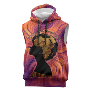 Léopold Sédar Senghor Sleeveless Hoodie Femme Noire Silhouette with Africa Map Pattern Vibrant Swirl Background - African Pride