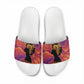 Léopold Sédar Senghor Slide Sandals Femme Noire Silhouette with Africa Map Pattern Vibrant Swirl Background - African Pride