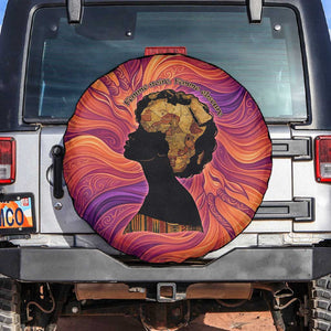 Léopold Sédar Senghor Spare Tire Cover Femme Noire Silhouette with Africa Map Pattern Vibrant Swirl Background - African Pride