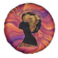Léopold Sédar Senghor Spare Tire Cover Femme Noire Silhouette with Africa Map Pattern Vibrant Swirl Background - African Pride