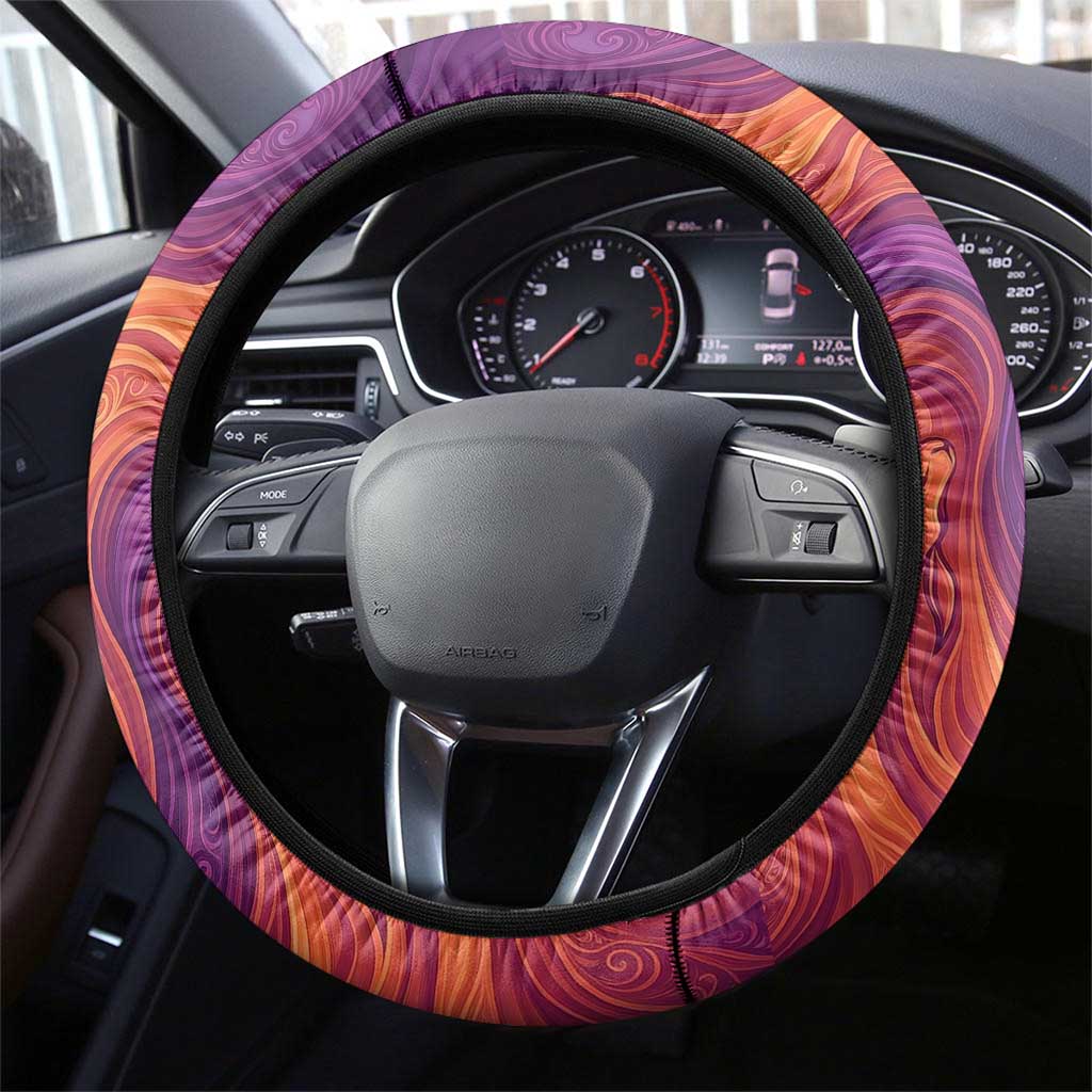 Léopold Sédar Senghor Steering Wheel Cover Femme Noire Silhouette with Africa Map Pattern Vibrant Swirl Background - African Pride