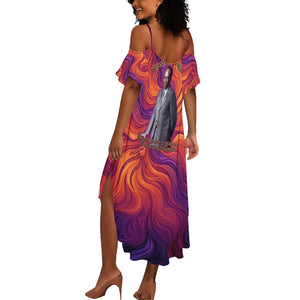 Léopold Sédar Senghor Summer Maxi Dress Femme Noire Silhouette with Africa Map Pattern Vibrant Swirl Background - African Pride