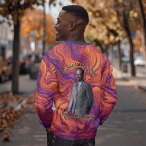 Léopold Sédar Senghor Sweatshirt Femme Noire Silhouette with Africa Map Pattern Vibrant Swirl Background - African Pride
