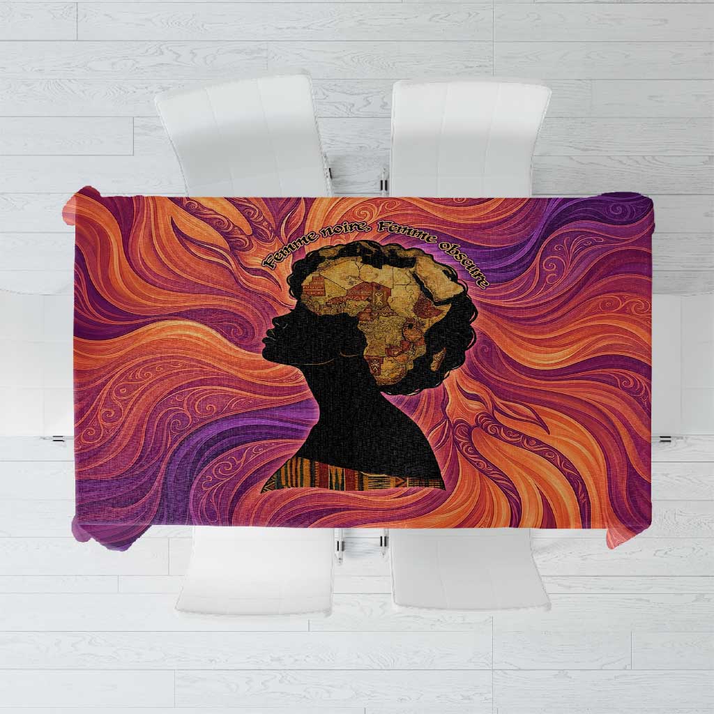 Léopold Sédar Senghor Tablecloth Femme Noire Silhouette with Africa Map Pattern Vibrant Swirl Background - African Pride