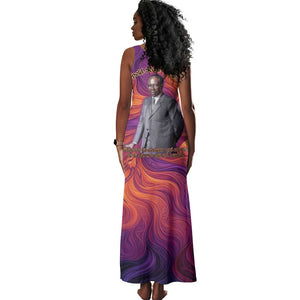 Léopold Sédar Senghor Tank Maxi Dress Femme Noire Silhouette with Africa Map Pattern Vibrant Swirl Background - African Pride