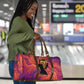 Léopold Sédar Senghor Travel Bag Femme Noire Silhouette with Africa Map Pattern Vibrant Swirl Background - African Pride