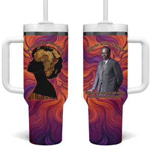 Léopold Sédar Senghor Tumbler With Handle Femme Noire Silhouette with Africa Map Pattern Vibrant Swirl Background - African Pride