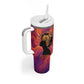 Léopold Sédar Senghor Tumbler With Handle Femme Noire Silhouette with Africa Map Pattern Vibrant Swirl Background - African Pride