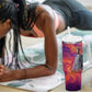 Léopold Sédar Senghor Tumbler With Handle Femme Noire Silhouette with Africa Map Pattern Vibrant Swirl Background - African Pride