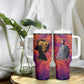 Léopold Sédar Senghor Tumbler With Handle Femme Noire Silhouette with Africa Map Pattern Vibrant Swirl Background - African Pride
