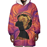 Léopold Sédar Senghor Wearable Blanket Hoodie Femme Noire Silhouette with Africa Map Pattern Vibrant Swirl Background - African Pride
