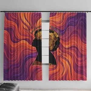 Léopold Sédar Senghor Window Curtain Femme Noire Silhouette with Africa Map Pattern Vibrant Swirl Background - African Pride