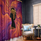 Léopold Sédar Senghor Window Curtain Femme Noire Silhouette with Africa Map Pattern Vibrant Swirl Background - African Pride