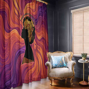 Léopold Sédar Senghor Window Curtain Femme Noire Silhouette with Africa Map Pattern Vibrant Swirl Background - African Pride