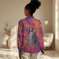 Léopold Sédar Senghor Women Casual Shirt Femme Noire Silhouette with Africa Map Pattern Vibrant Swirl Background - African Pride