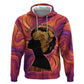 Léopold Sédar Senghor Zip Hoodie Femme Noire Silhouette with Africa Map Pattern Vibrant Swirl Background - African Pride