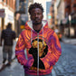Léopold Sédar Senghor Zip Hoodie Femme Noire Silhouette with Africa Map Pattern Vibrant Swirl Background - African Pride