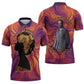 Léopold Sédar Senghor Zipper Polo Shirt Femme Noire Silhouette with Africa Map Pattern Vibrant Swirl Background - African Pride
