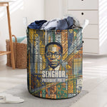 Léopold Sédar Senghor Laundry Basket President Poete Portrait Futuristic African Robotic Handshake Earth and Flowers Unity - African Pride