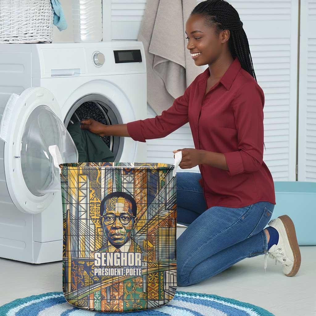 Léopold Sédar Senghor Laundry Basket President Poete Portrait Futuristic African Robotic Handshake Earth and Flowers Unity - African Pride