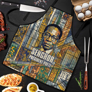 Léopold Sédar Senghor Apron President Poete Portrait Futuristic African Robotic Handshake Earth and Flowers Unity - African Pride