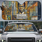 Léopold Sédar Senghor Auto Sun Shade President Poete Portrait Futuristic African Robotic Handshake Earth and Flowers Unity - African Pride