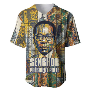 Léopold Sédar Senghor Baseball Jersey President Poete Portrait Futuristic African Robotic Handshake Earth and Flowers Unity - African Pride