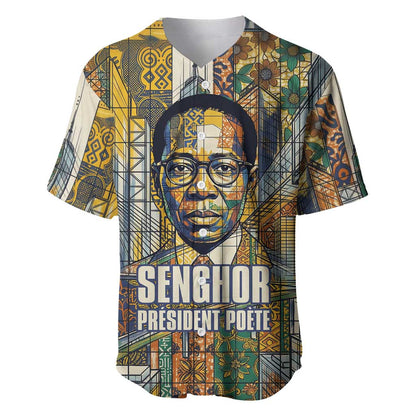 Léopold Sédar Senghor Baseball Jersey President Poete Portrait Futuristic African Robotic Handshake Earth and Flowers Unity - African Pride