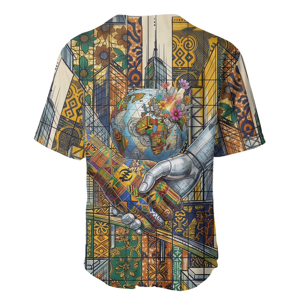 Léopold Sédar Senghor Baseball Jersey President Poete Portrait Futuristic African Robotic Handshake Earth and Flowers Unity - African Pride