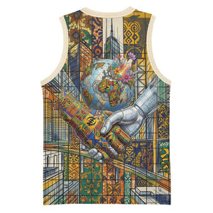 Léopold Sédar Senghor Basketball Jersey President Poete Portrait Futuristic African Robotic Handshake Earth and Flowers Unity - African Pride