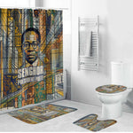 Léopold Sédar Senghor Bathroom Set President Poete Portrait Futuristic African Robotic Handshake Earth and Flowers Unity - African Pride