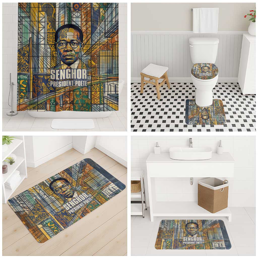 Léopold Sédar Senghor Bathroom Set President Poete Portrait Futuristic African Robotic Handshake Earth and Flowers Unity - African Pride