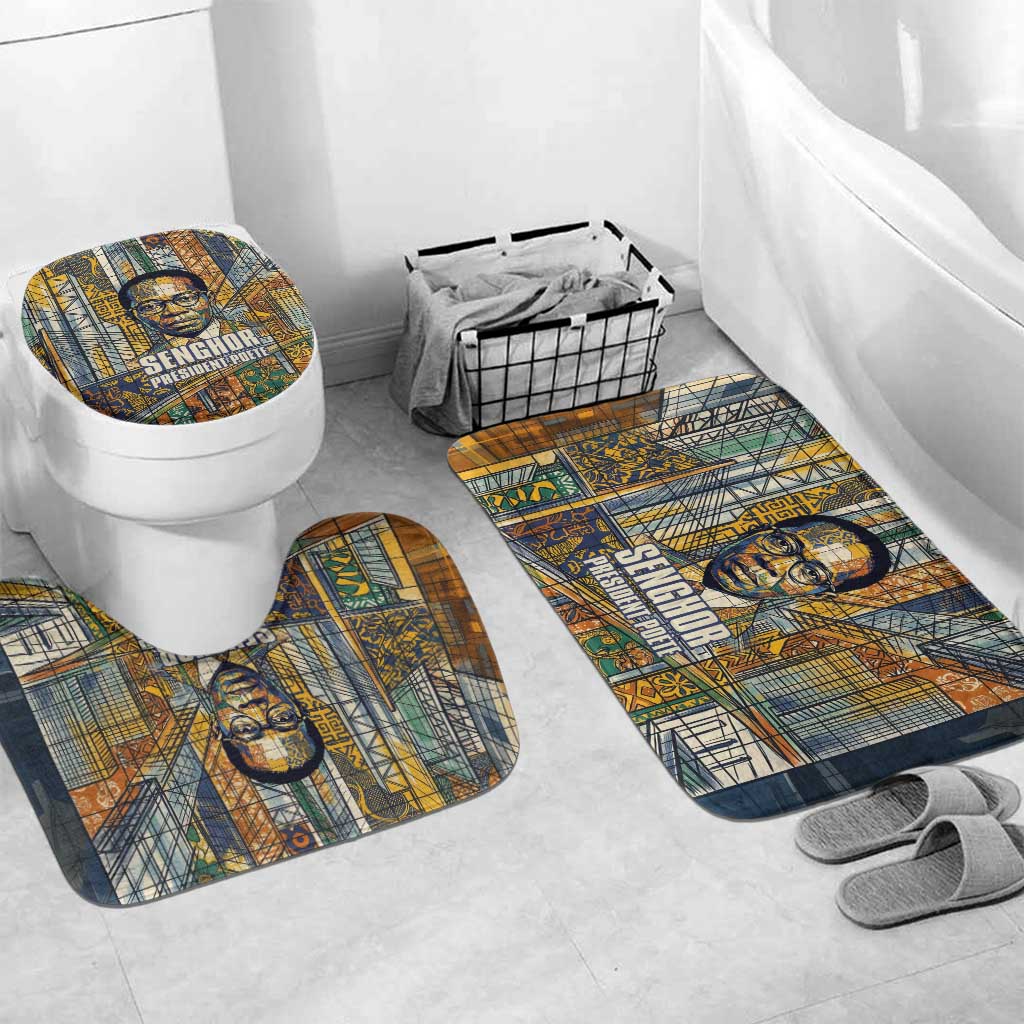 Léopold Sédar Senghor Bathroom Set President Poete Portrait Futuristic African Robotic Handshake Earth and Flowers Unity - African Pride