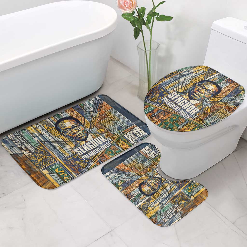 Léopold Sédar Senghor Bathroom Set President Poete Portrait Futuristic African Robotic Handshake Earth and Flowers Unity - African Pride