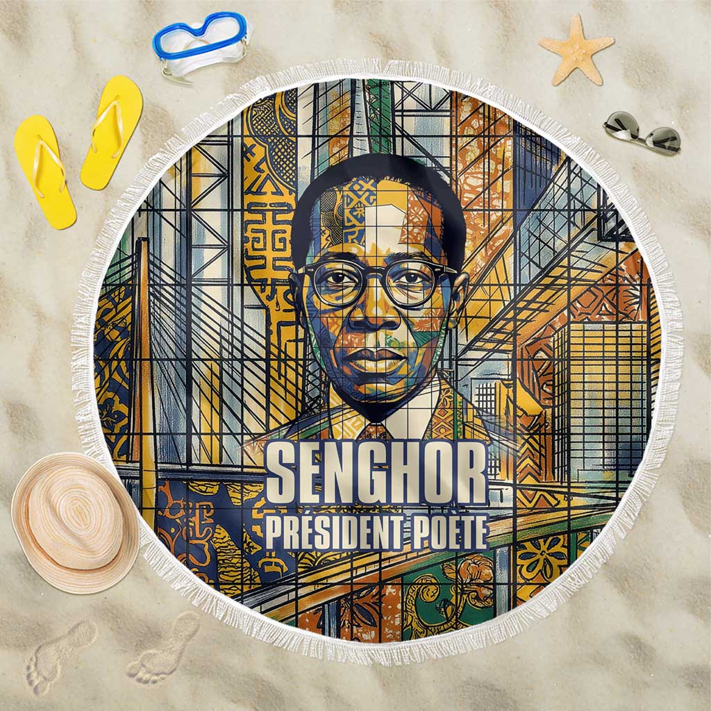 Léopold Sédar Senghor Beach Blanket President Poete Portrait Futuristic African Robotic Handshake Earth and Flowers Unity - African Pride