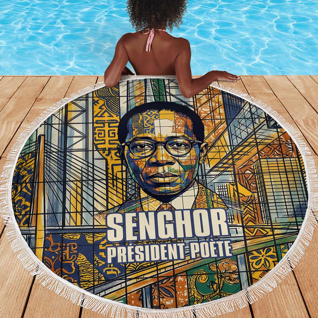 Léopold Sédar Senghor Beach Blanket President Poete Portrait Futuristic African Robotic Handshake Earth and Flowers Unity - African Pride