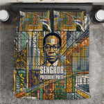 Léopold Sédar Senghor Bedding Set President Poete Portrait Futuristic African Robotic Handshake Earth and Flowers Unity - African Pride